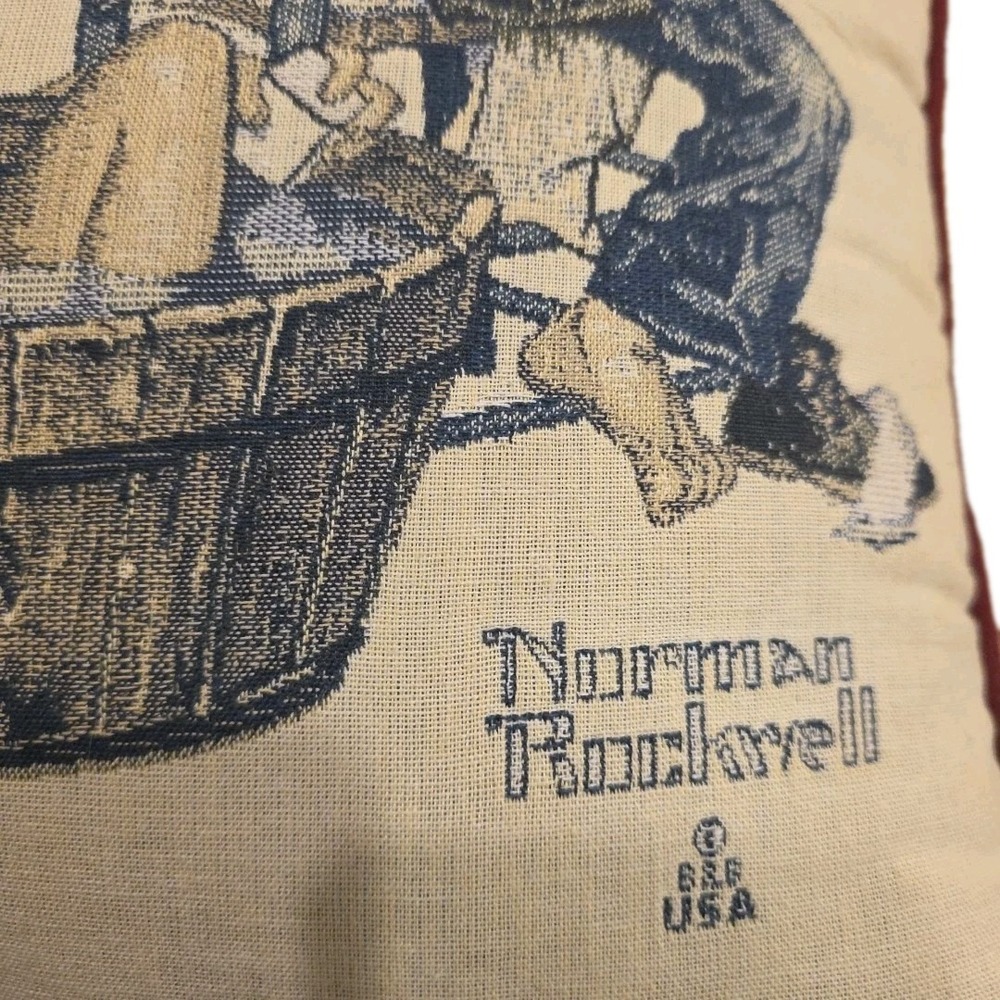 Vintage Norman Rockwell  15"×15"  Dog Themed Pillow "Lickin Good Bath" USA Made - Picture 6 of 7